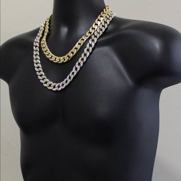 14K 2 Piece Cuban Link Chains Set - Picture 3 of 3